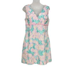Lilly Pulitzer Bliss Blue Grass Floral Sleeveless Dress, Scalloped Neckline